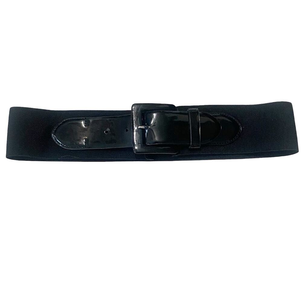 Lauren Ralph Lauren Women's S Wide Black Elastic Cinch Belt Patent Leather Trim